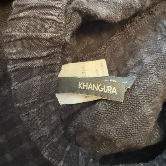 Khangura Artsy Pants Black Windowpane Linen Blend High Rise Wide Leg Crop Small - Picture 7 of 13